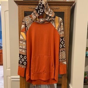 Orange Patterned Hoodie light weight Sweater